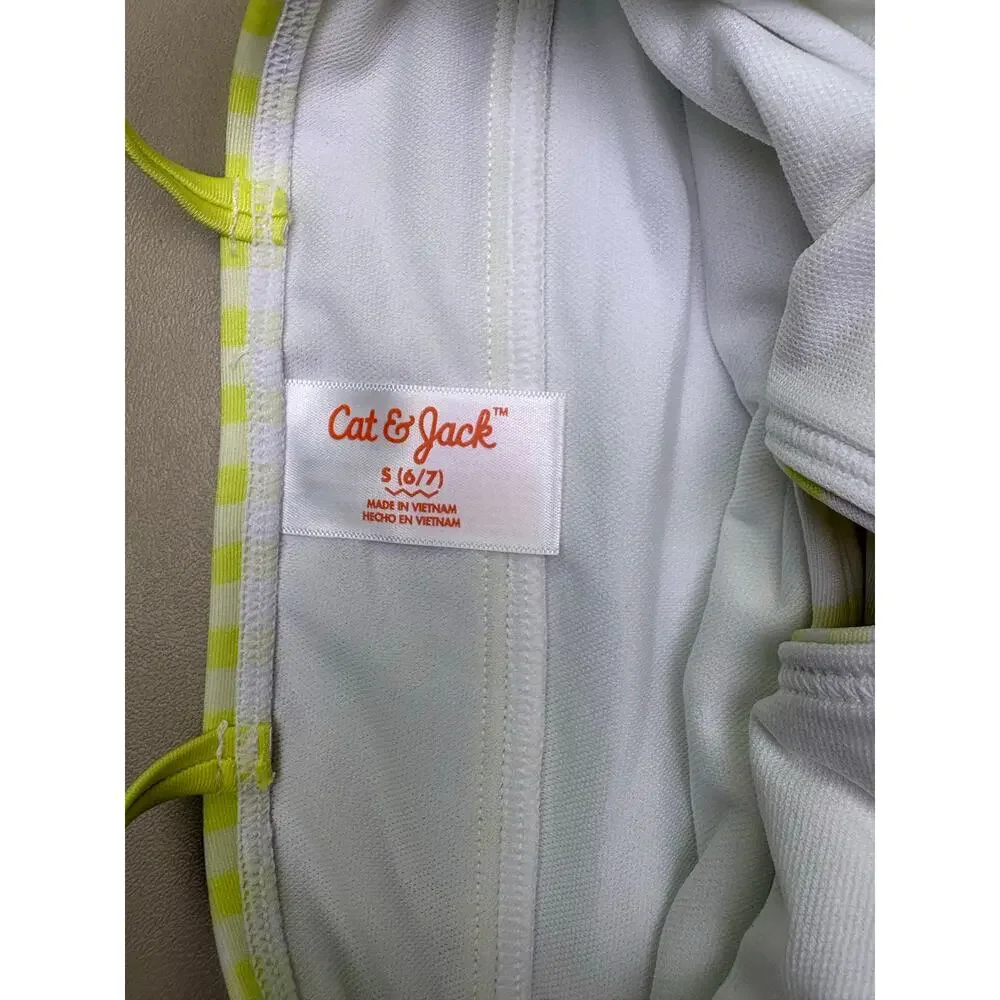 Cat & Jack Girls Yellow Gingham One Piece Swimsuit Size S 6/7 NWT Cutout UPF 50
